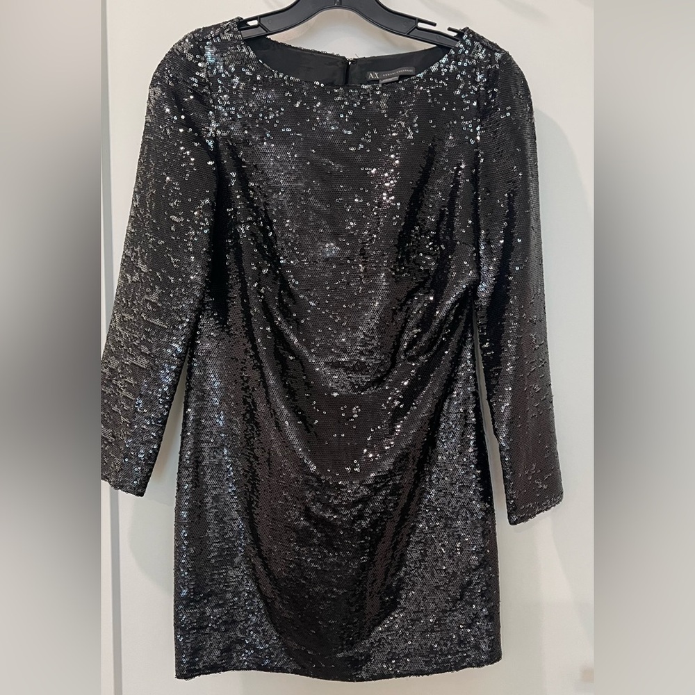 Armani Exchange Black Sequin Long Sleeve Dress